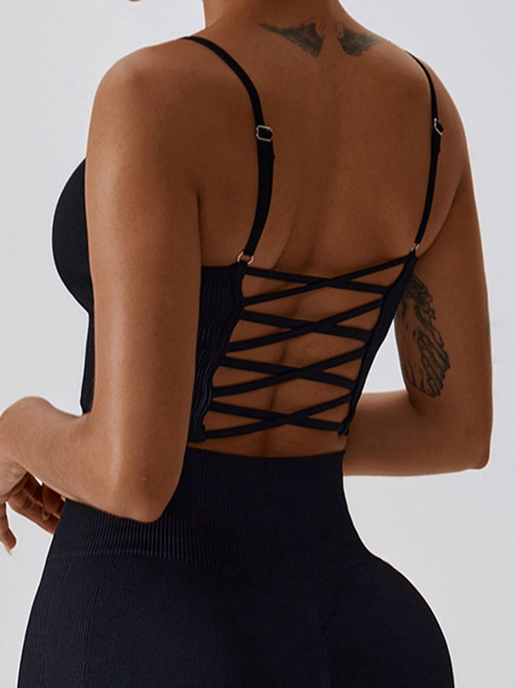 Ribbed Lace-Up Cropped Active Cami