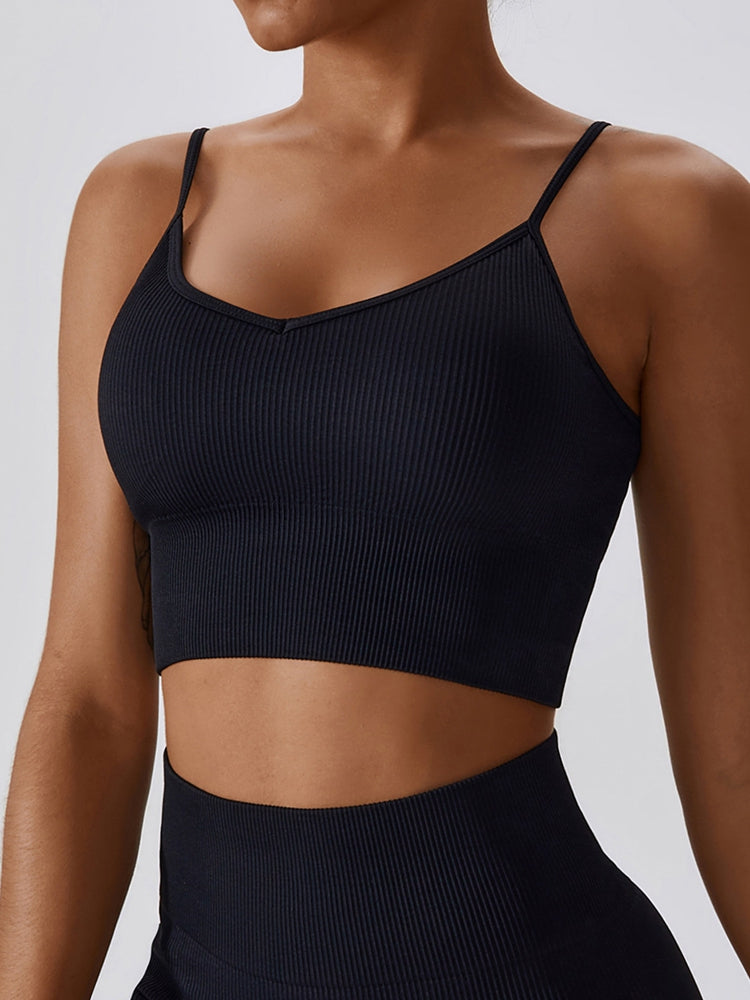 Ribbed Lace-Up Cropped Active Cami