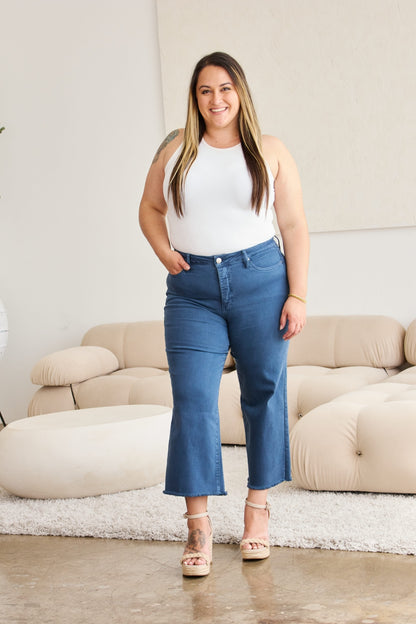 Plus Size Tummy Control High Waist Raw Hem Jeans