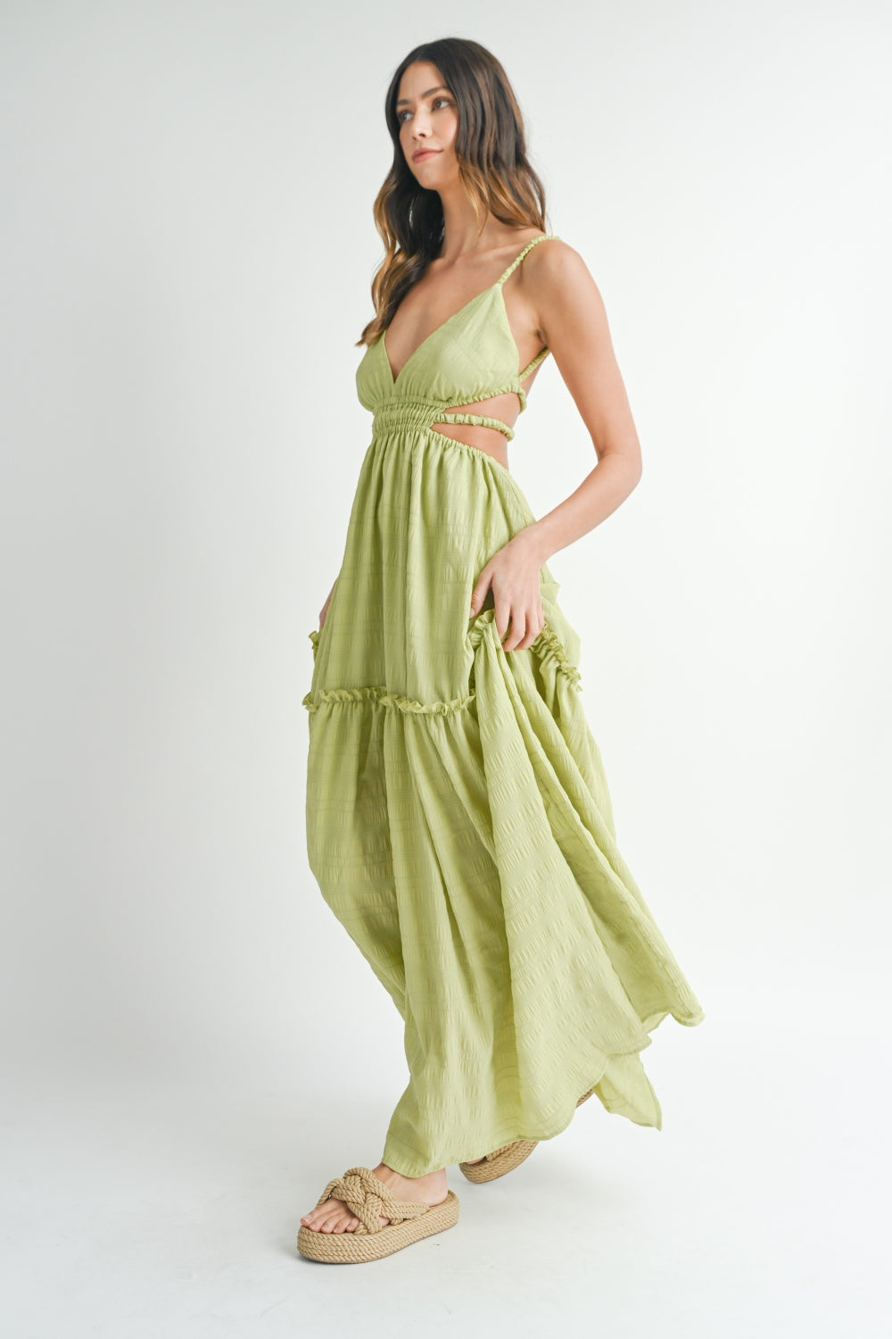 Cutout Waist Backless Maxi Dress