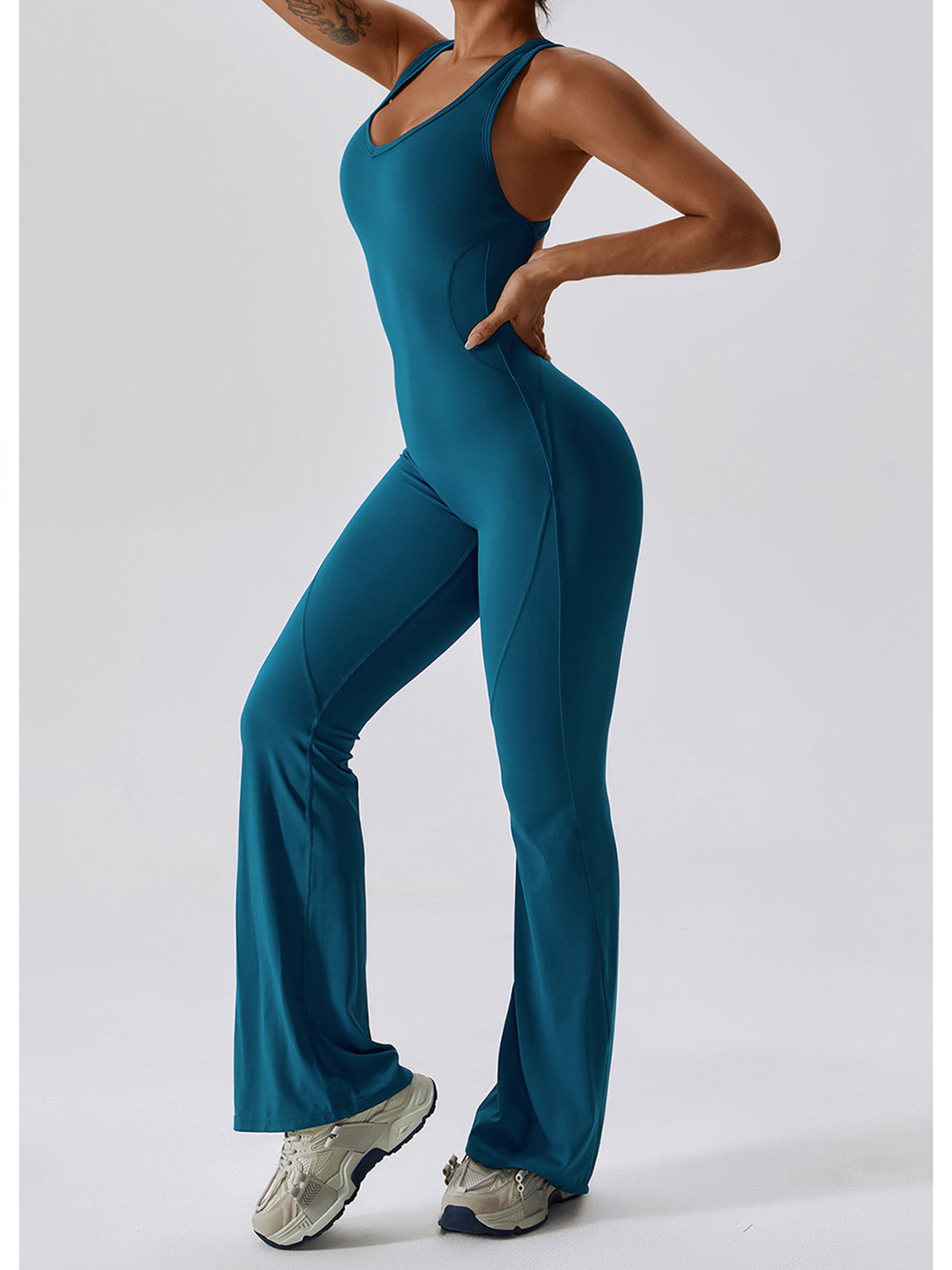 Cutout Wide Strap Bootcut Active Jumpsuit