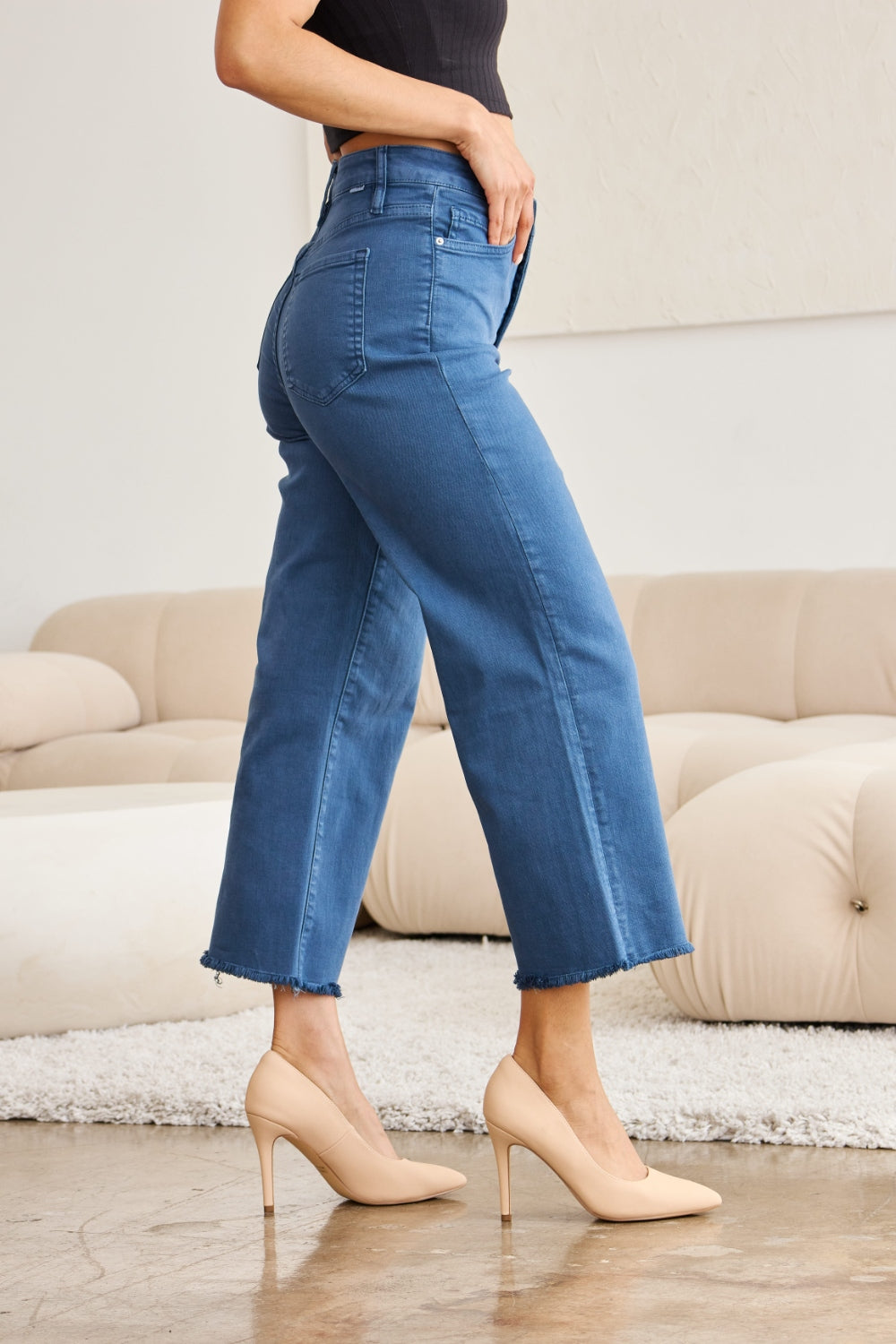 Plus Size Tummy Control High Waist Raw Hem Jeans