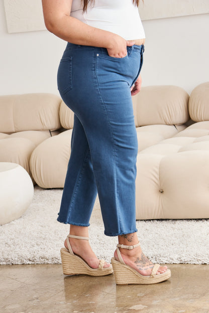 Plus Size Tummy Control High Waist Raw Hem Jeans