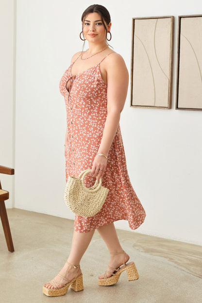 Plus Size Cutout Floral Spaghetti Strap Dress