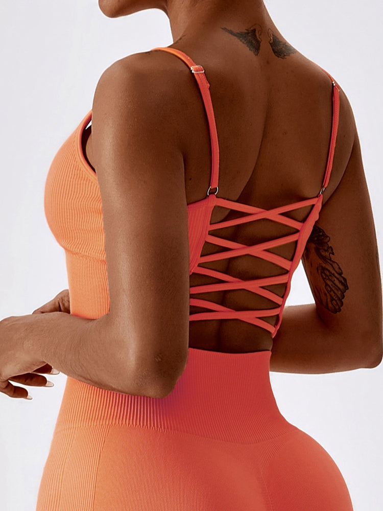 Ribbed Lace-Up Cropped Active Cami