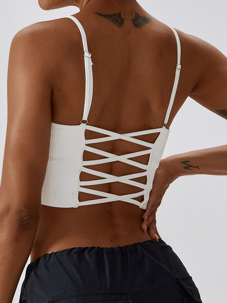 Ribbed Lace-Up Cropped Active Cami