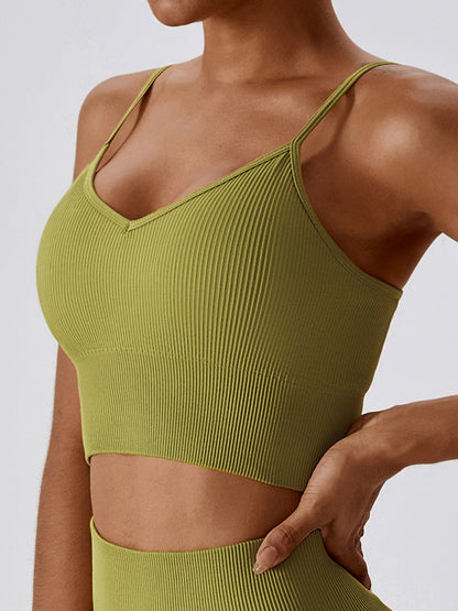 Ribbed Lace-Up Cropped Active Cami