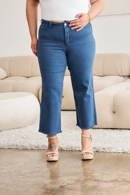 Plus Size Tummy Control High Waist Raw Hem Jeans