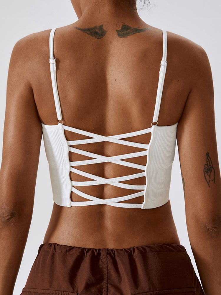 Ribbed Lace-Up Cropped Active Cami