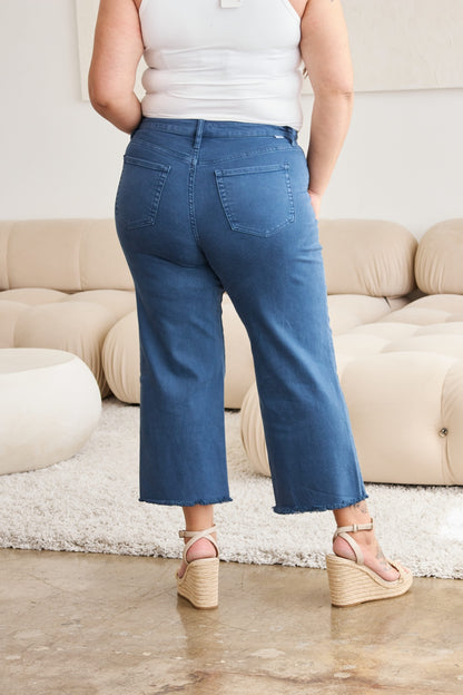 Plus Size Tummy Control High Waist Raw Hem Jeans