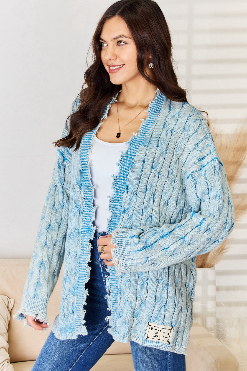 Cable-Knit Open Front Sweater Cardigan