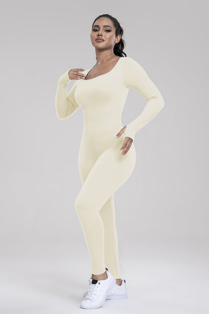 Square Neck Long Sleeve Active Jumpsuit