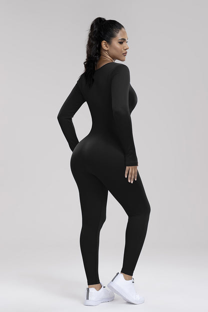 Square Neck Long Sleeve Active Jumpsuit