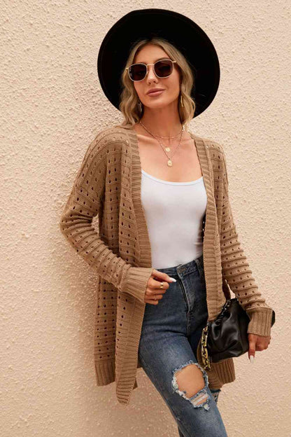 Horizontal Ribbing Open Front Cardigan