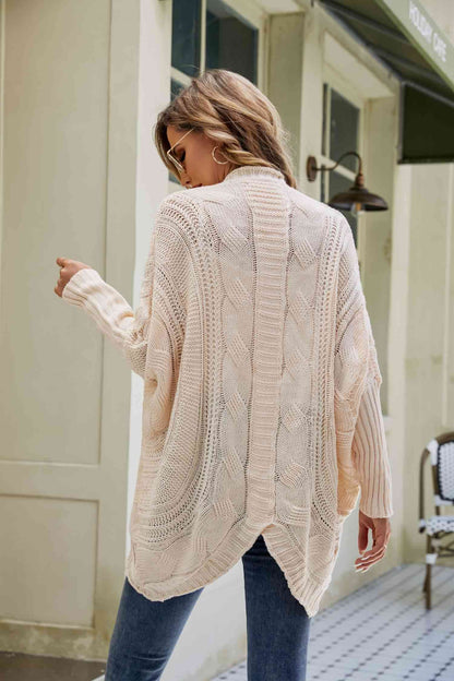 Mixed Knit Open Front Dolman Sleeve Cardigan