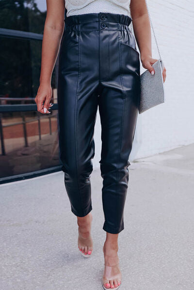 High Waist Leather Cropped Pants