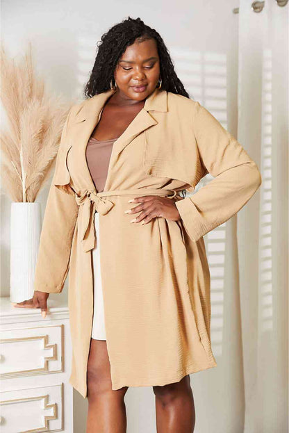 Plus Size Tied Trench Coat with Pockets