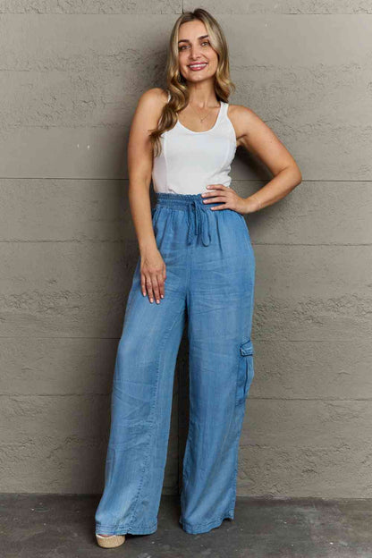 Plus Size Denim Cargo Pants