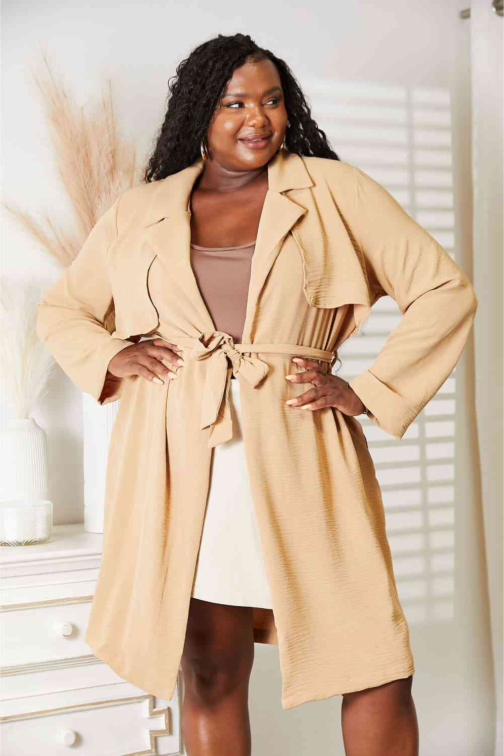 Plus Size Tied Trench Coat with Pockets