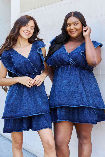 Plus Size Short Flutter Sleeve Mini Dress