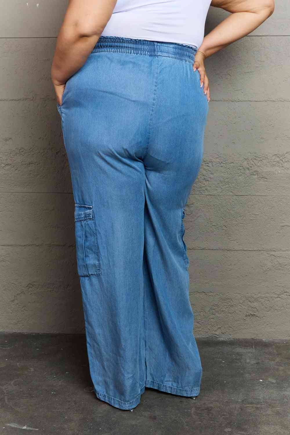 Plus Size Denim Cargo Pants