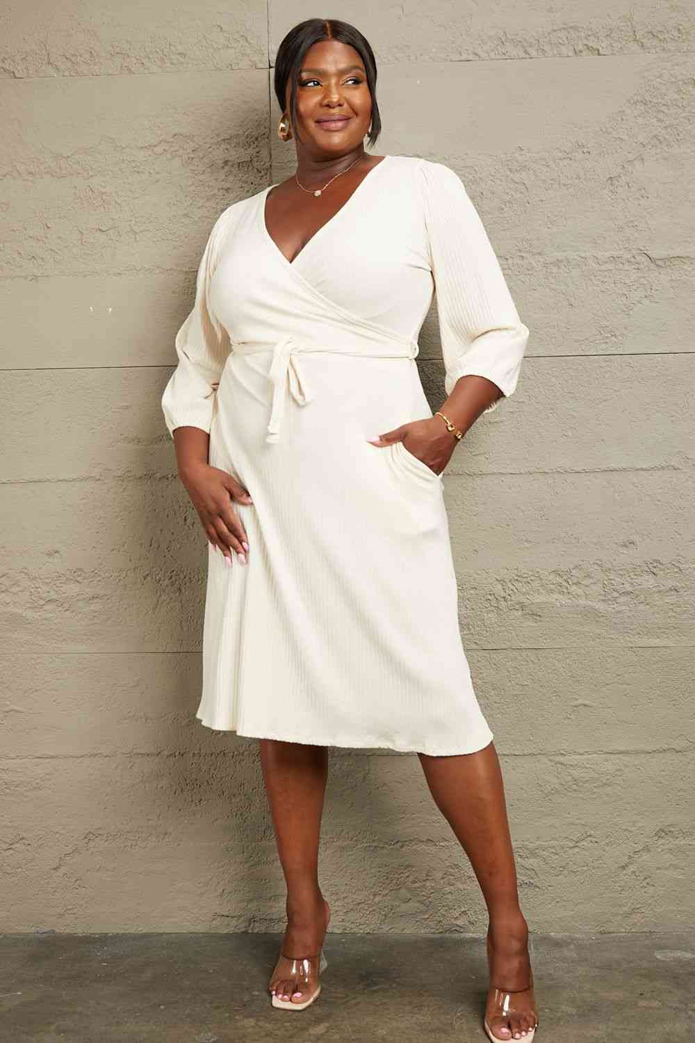 Plus Size Surplice Flare Ruching Dress