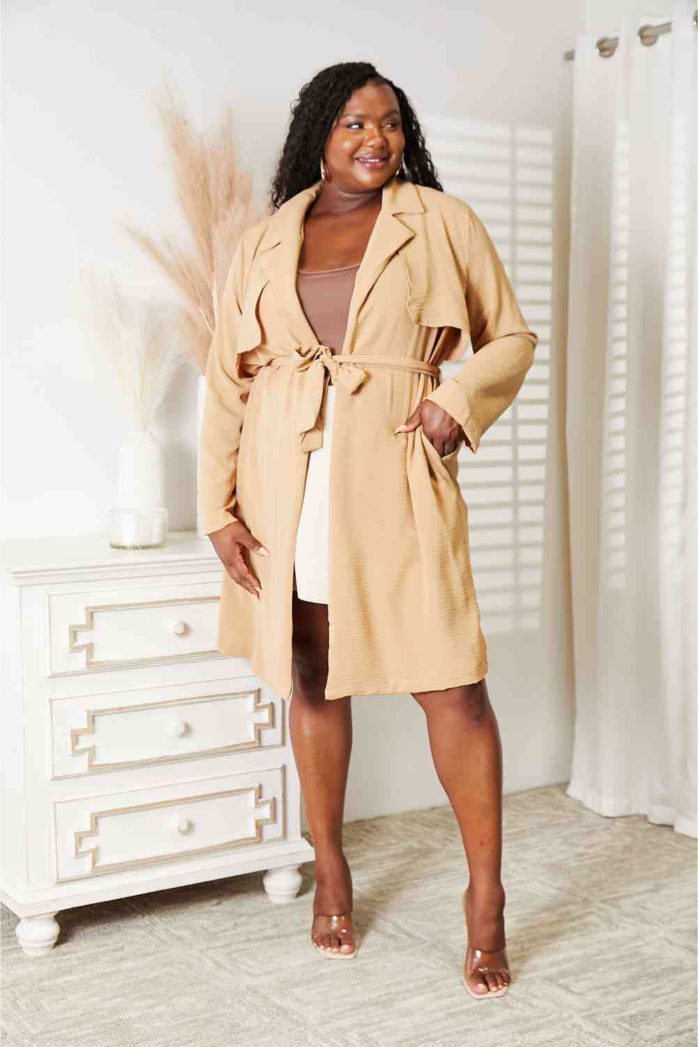 Plus Size Tied Trench Coat with Pockets