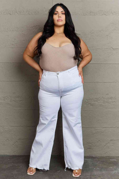 Plus Size High Waist Wide Leg Jeans in White