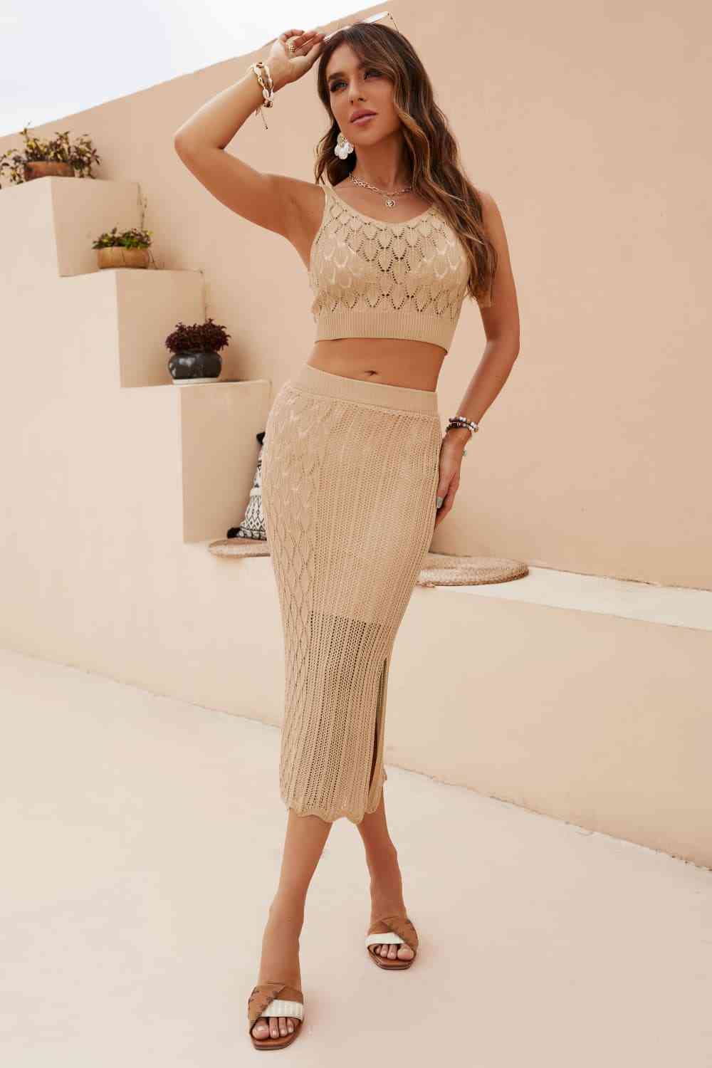 Cropped Tank and Split Skirt Set