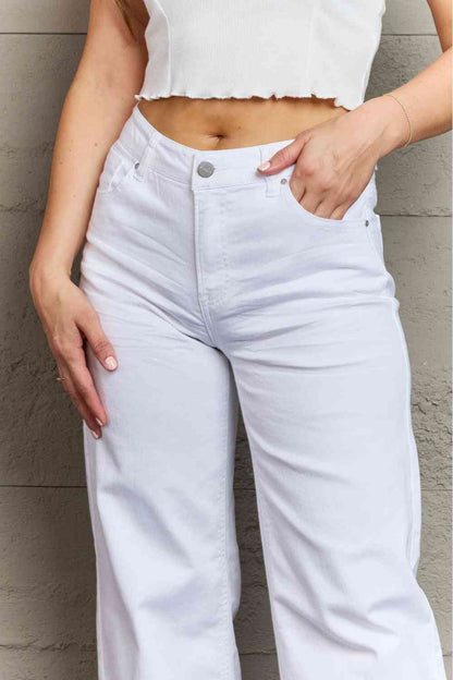 Plus Size High Waist Wide Leg Jeans in White