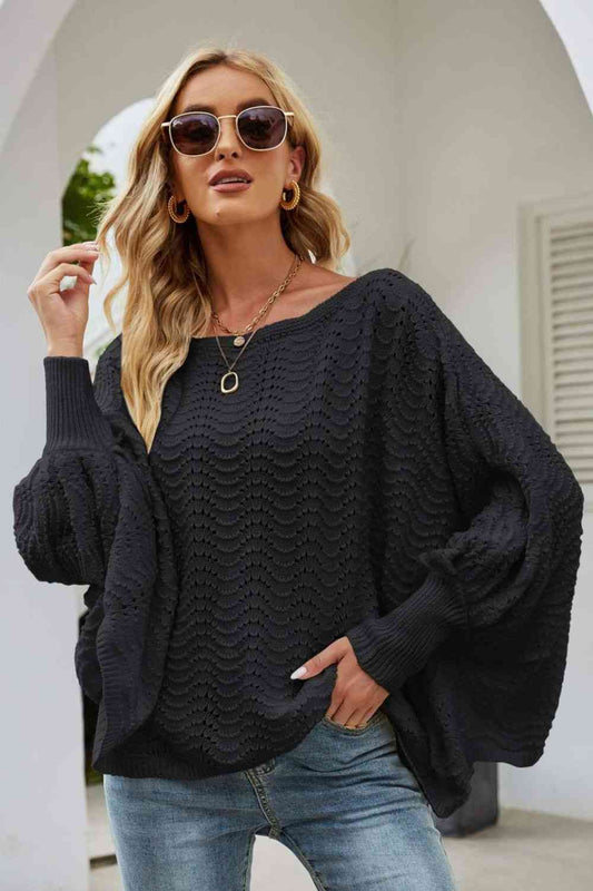 Boat Neck Dolman Sleeve Sweater