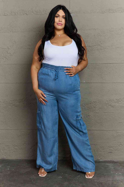 Plus Size Denim Cargo Pants