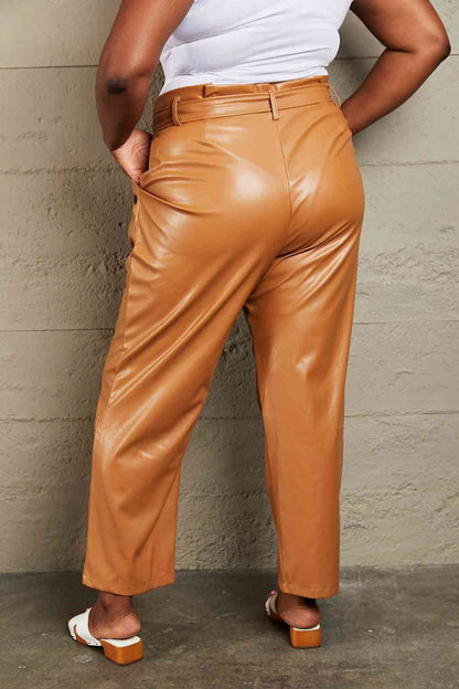 Plus Size Faux Leather Paperbag Waist Pants