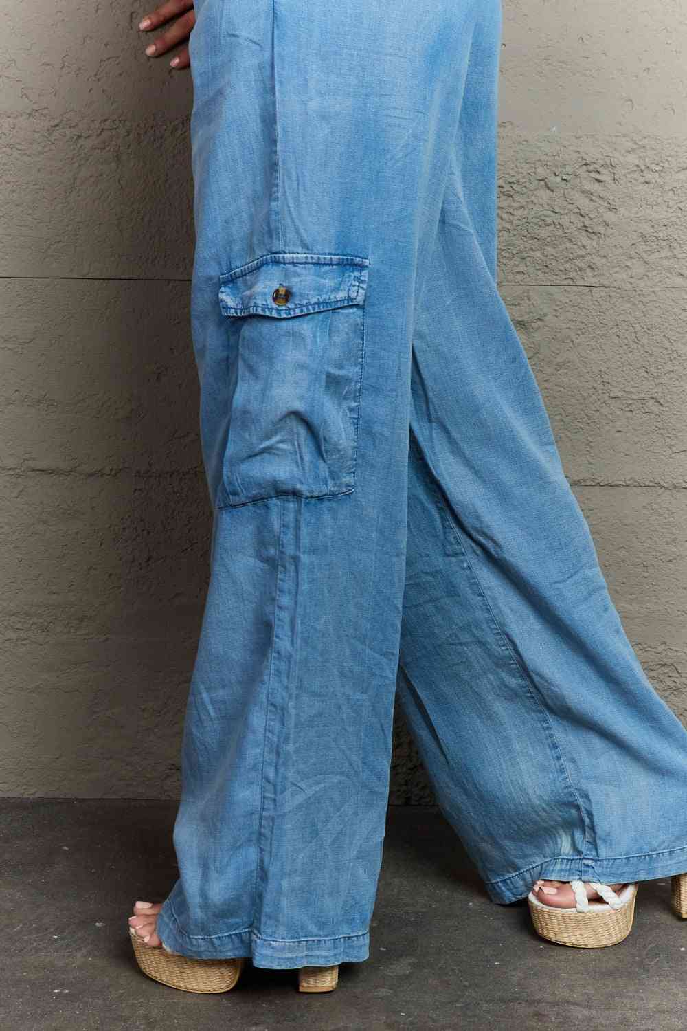 Plus Size Denim Cargo Pants