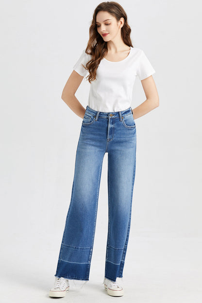 Plus Size High Waist Cat's Whisker Wide Leg Jeans