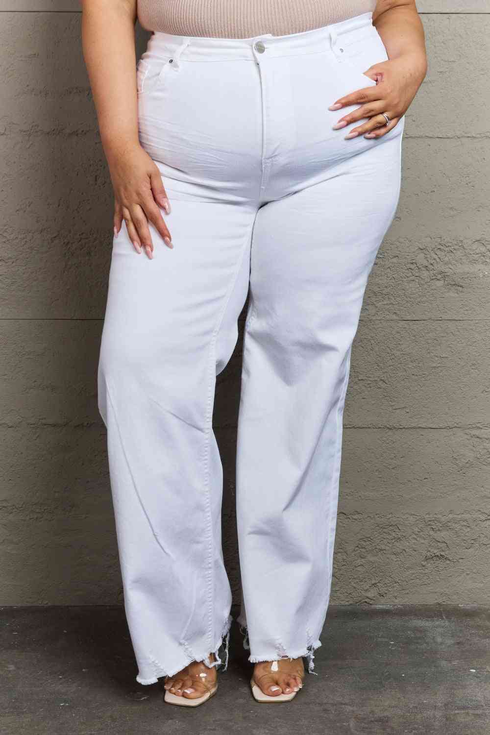 Plus Size High Waist Wide Leg Jeans in White