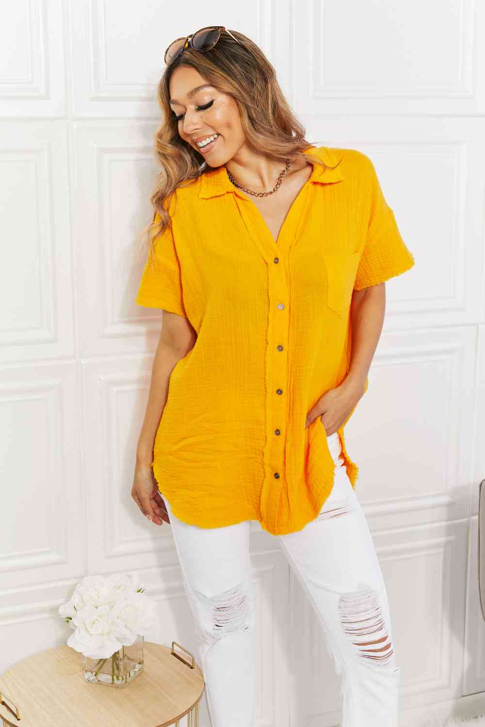 Plus Size Summer Breeze Gauze Short Sleeve Shirt