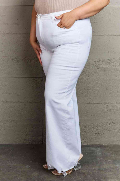 Plus Size High Waist Wide Leg Jeans in White