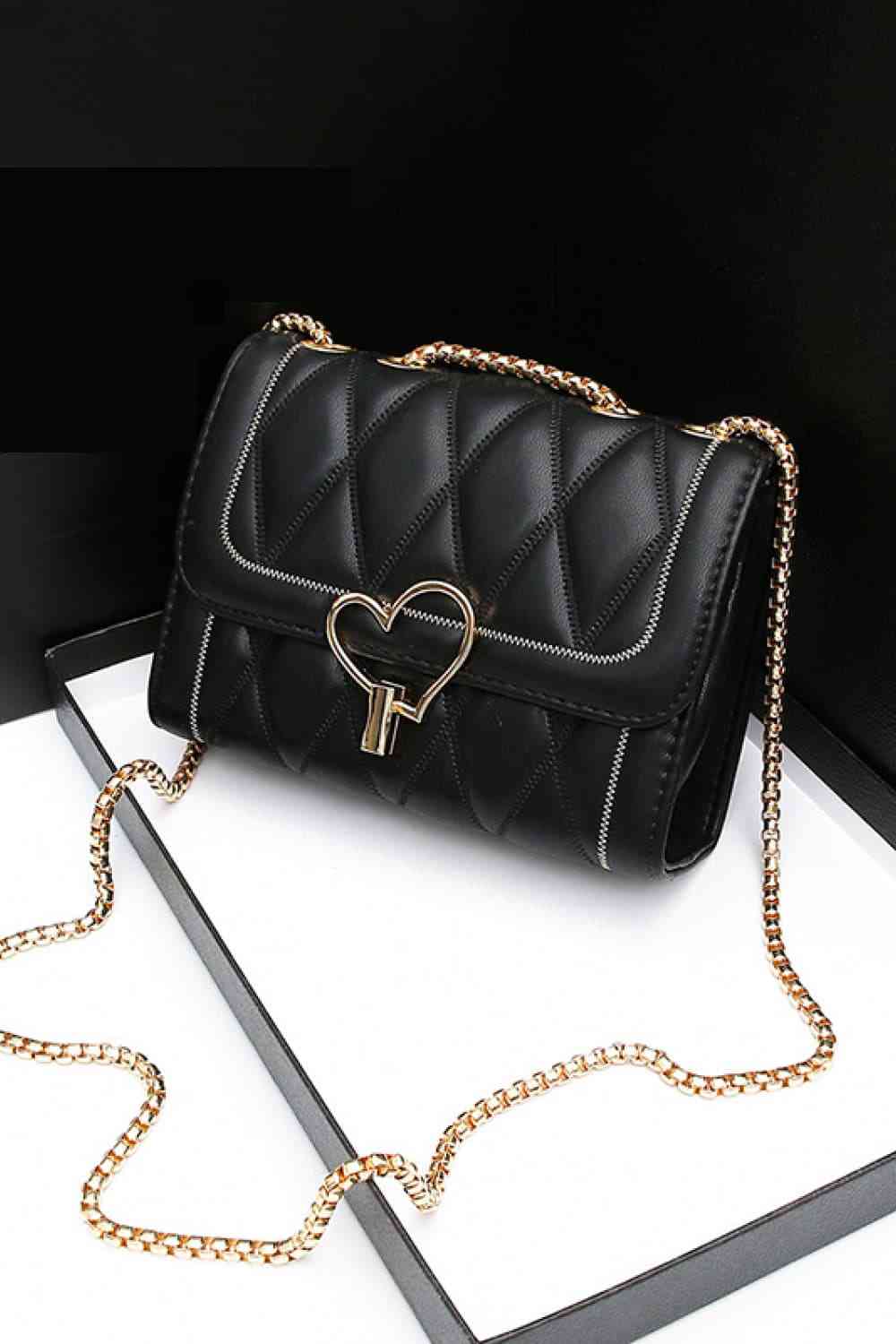 Heart Buckle Leather Crossbody Bag