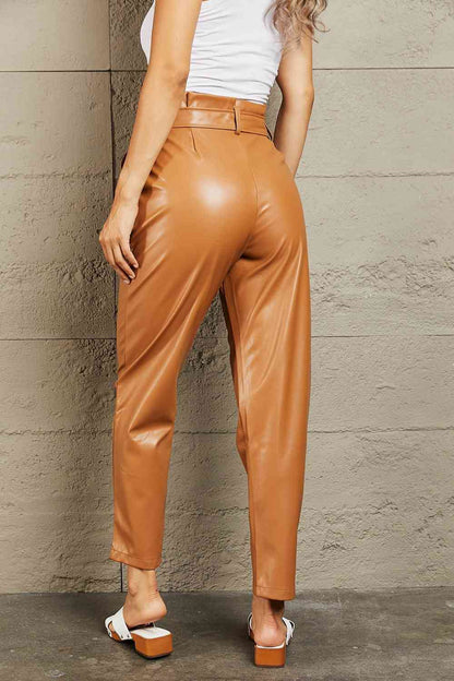 Plus Size Faux Leather Paperbag Waist Pants