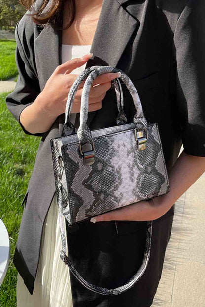 Snakeskin Print Leather Handbag