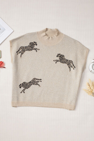 Animal Graphic Mock Neck Cap Sleeve Sweater