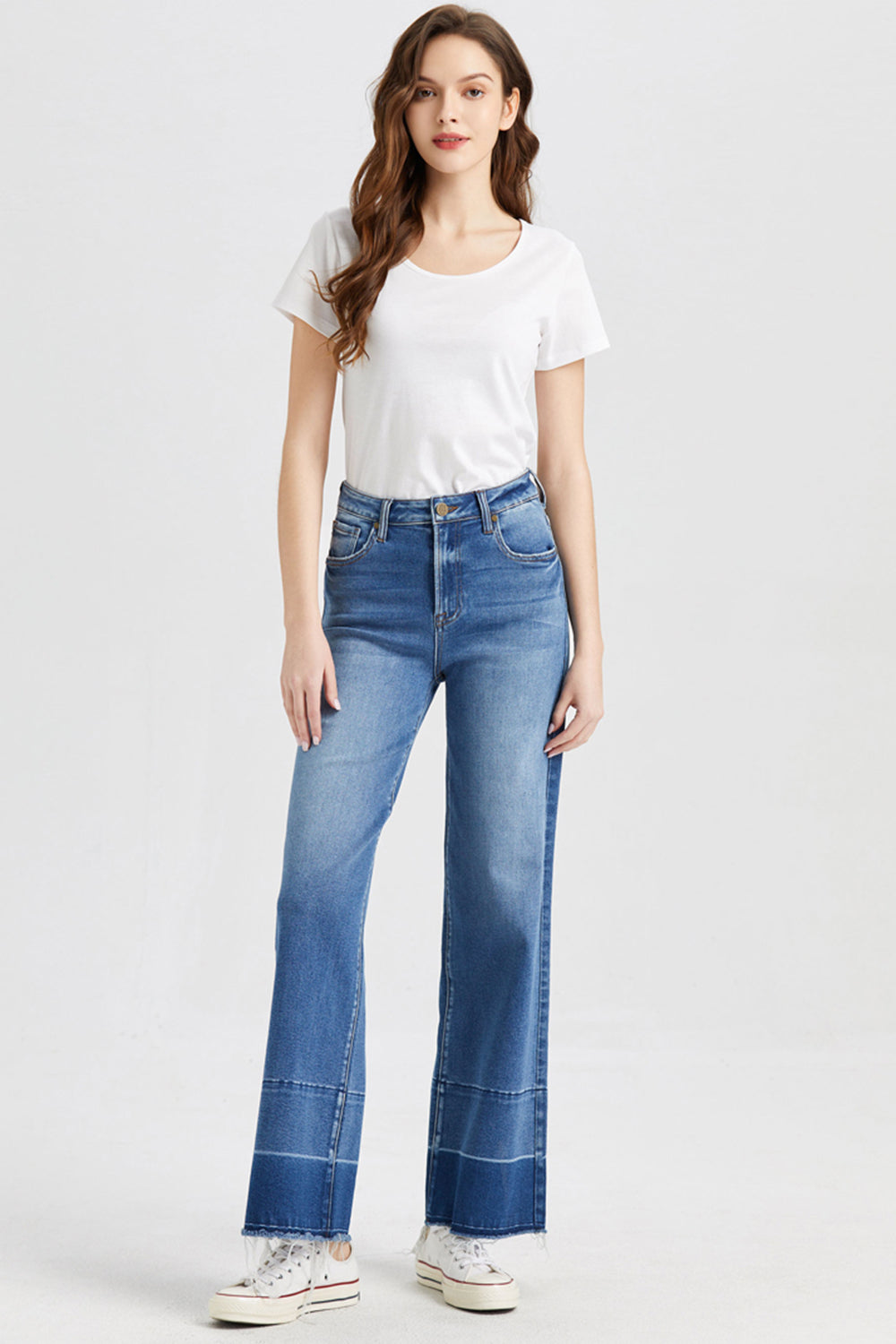 Plus Size High Waist Cat's Whisker Wide Leg Jeans