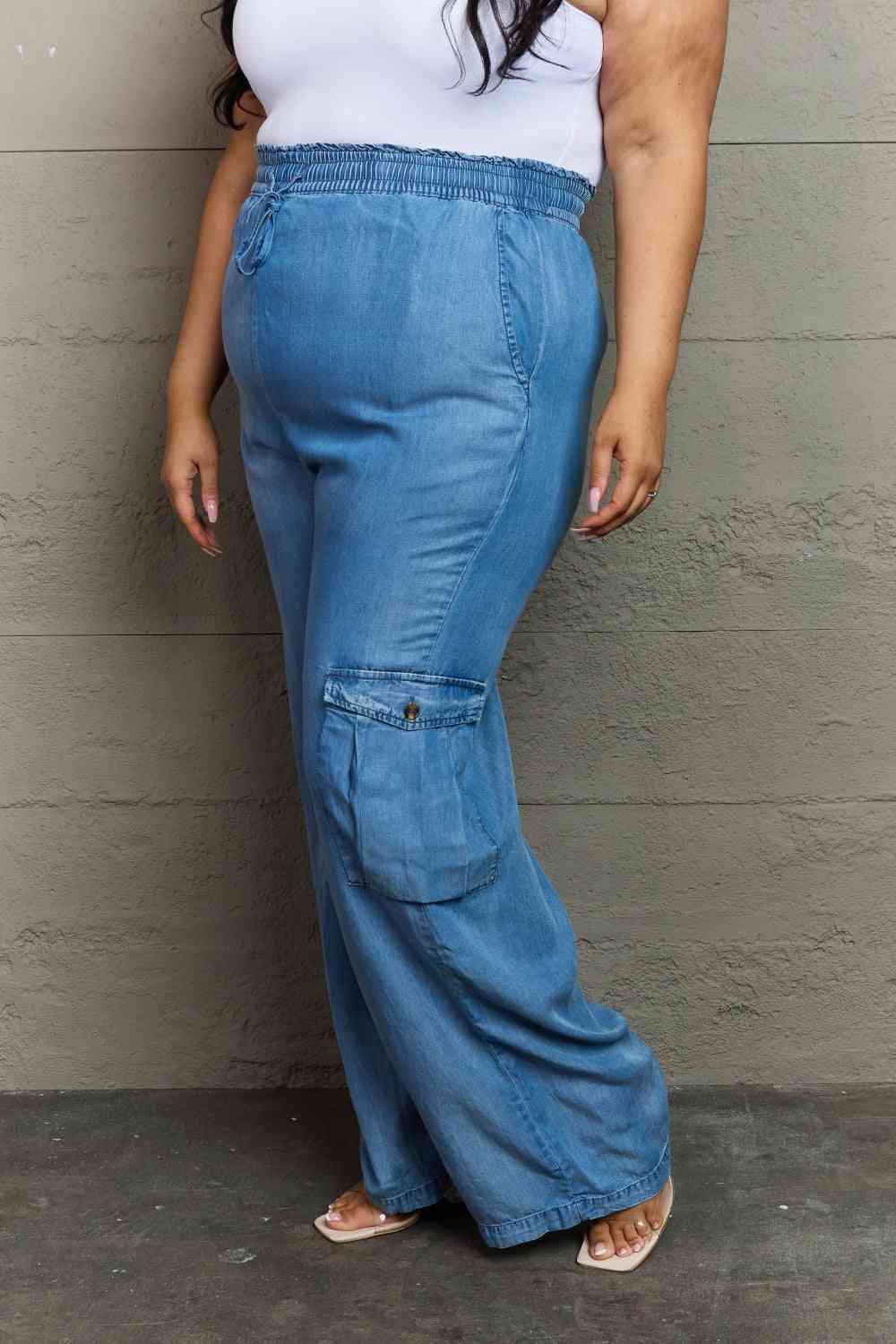 Plus Size Denim Cargo Pants