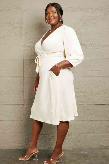 Plus Size Surplice Flare Ruching Dress