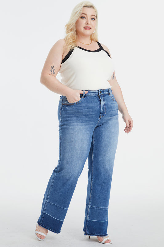 Plus Size High Waist Cat's Whisker Wide Leg Jeans