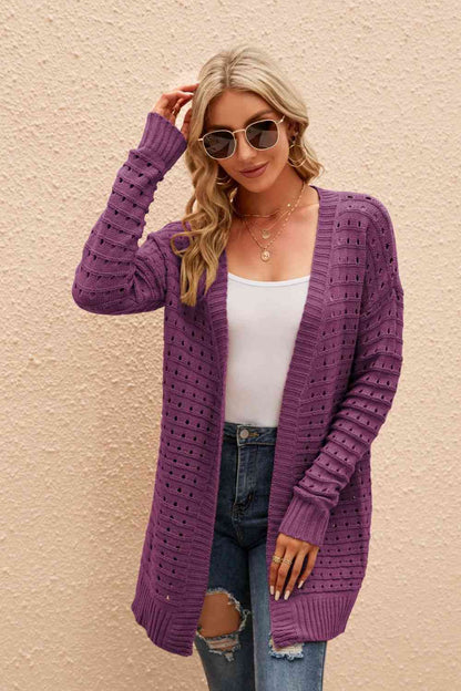 Horizontal Ribbing Open Front Cardigan