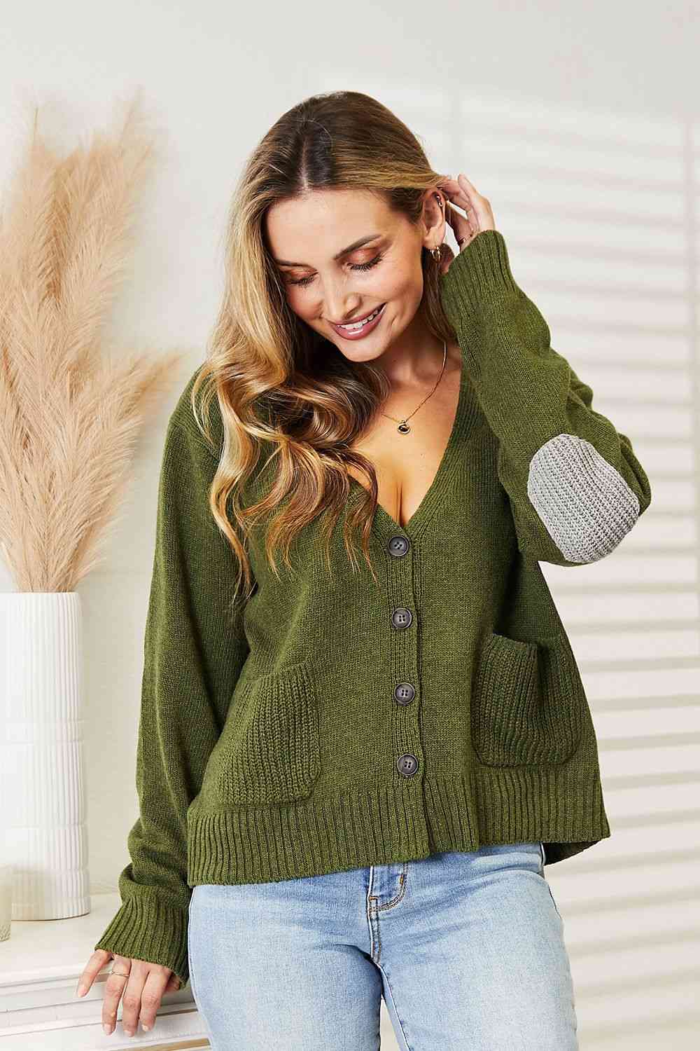 Plus Size Long Sleeve V Neck Button Down Cardigan