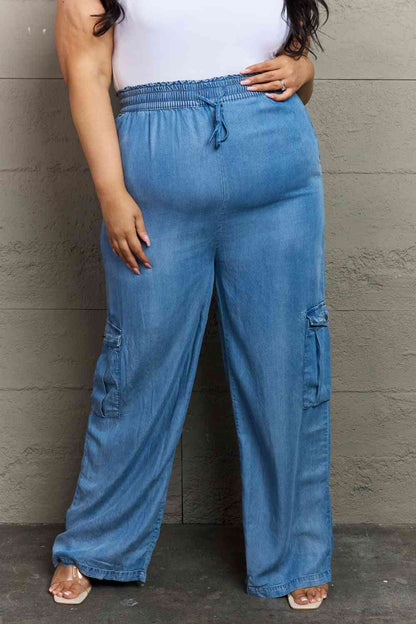 Plus Size Denim Cargo Pants