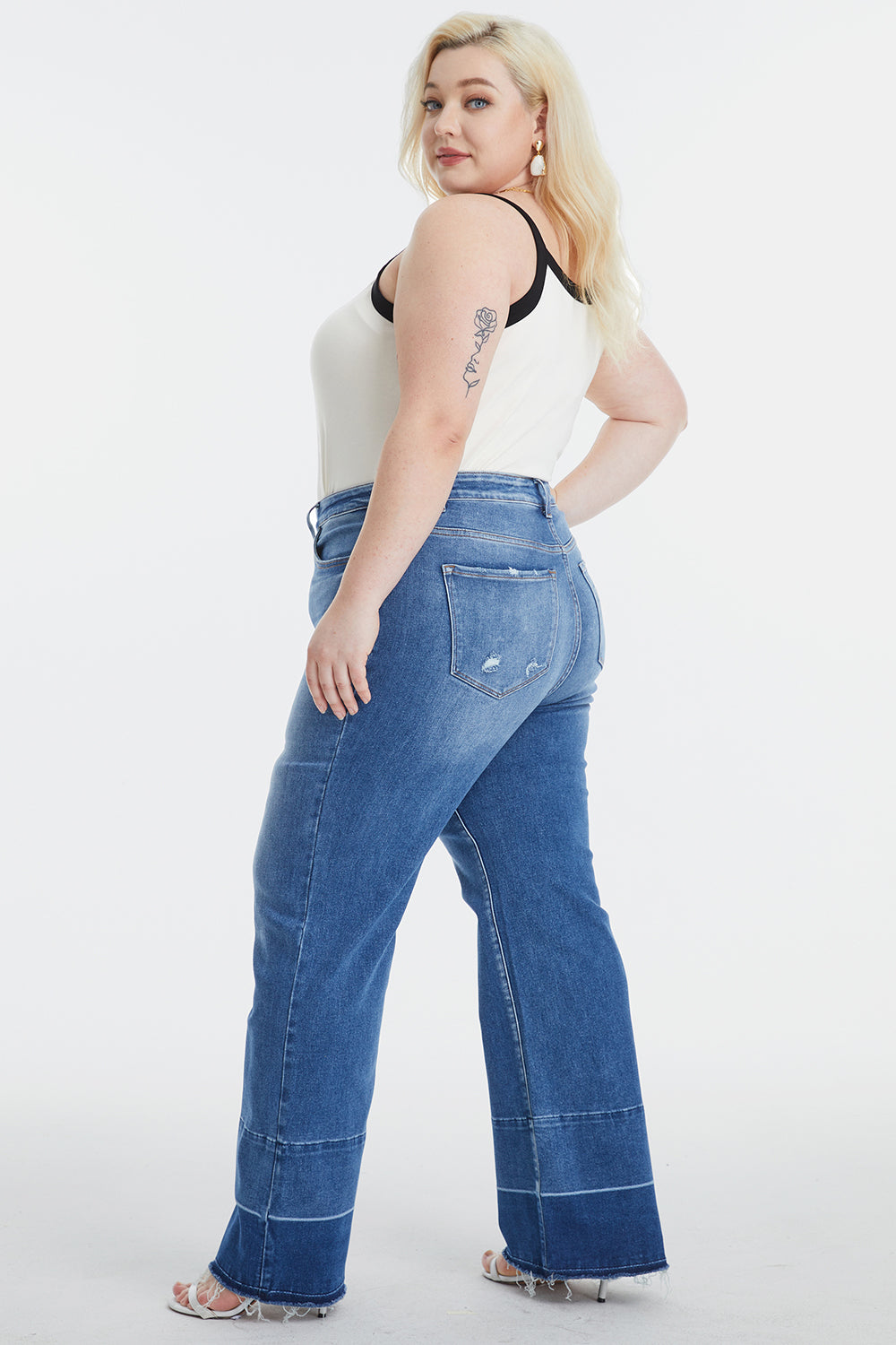 Plus Size High Waist Cat's Whisker Wide Leg Jeans